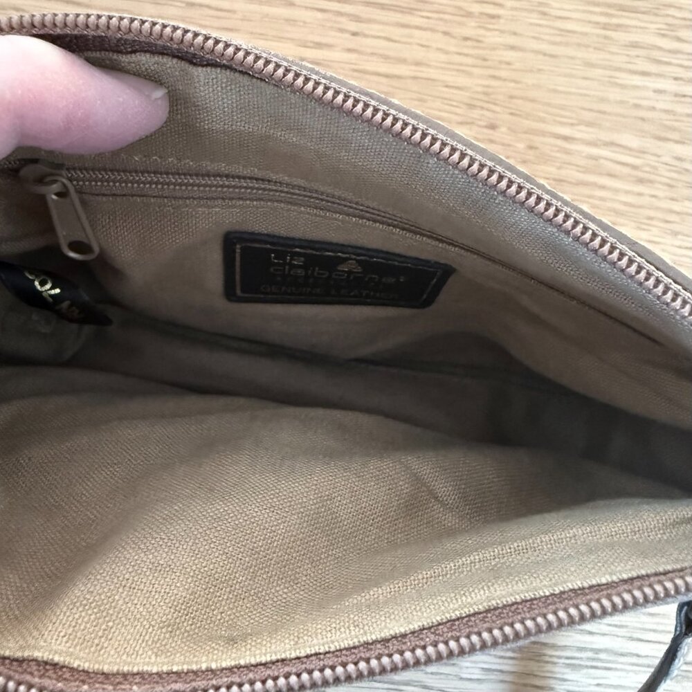 Vtg Liz Claiborne Pebbled Leather Crossbody Bag - Mushroom Taupe Grey - Picture 5 of 14